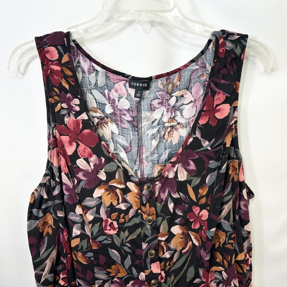 Torrid Plus Size 2X Tank Top Dark Floral Sleeveless Boho Crunchy Granola 1639 - Picture 4 of 10